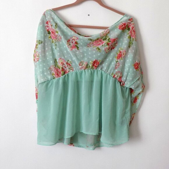 Torrid Swiss Dot off Shoulder Top Size 3X Floral Print Green - Picture 3 of 5